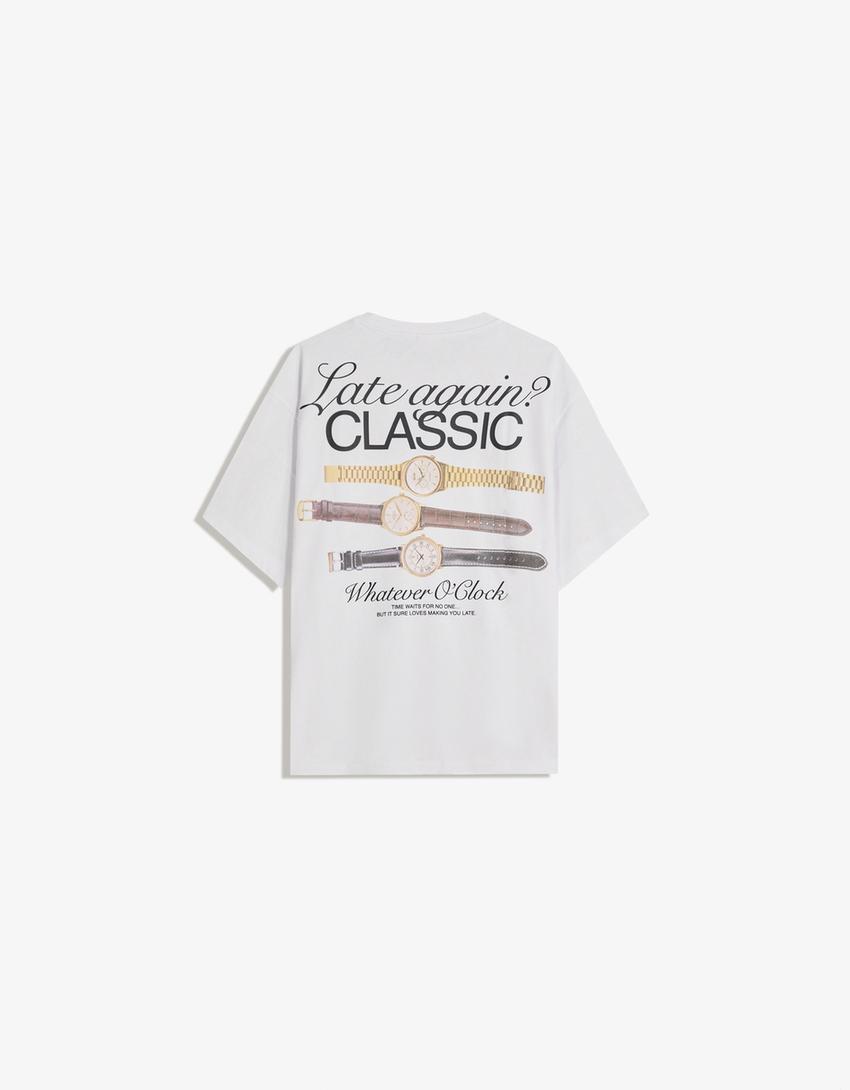T-shirt met print en korte mouw-Wit