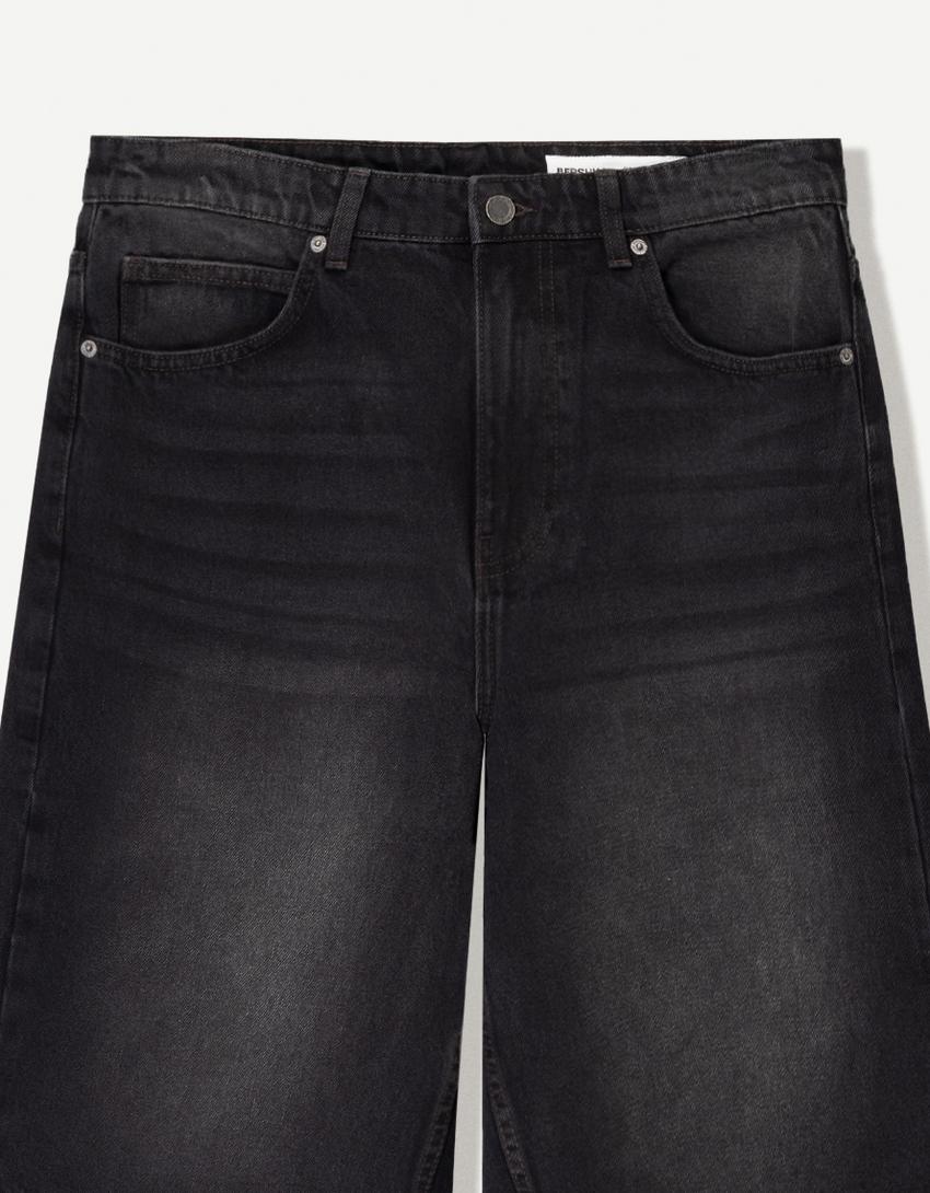 Baggy denim Bermuda shorts-Black-2