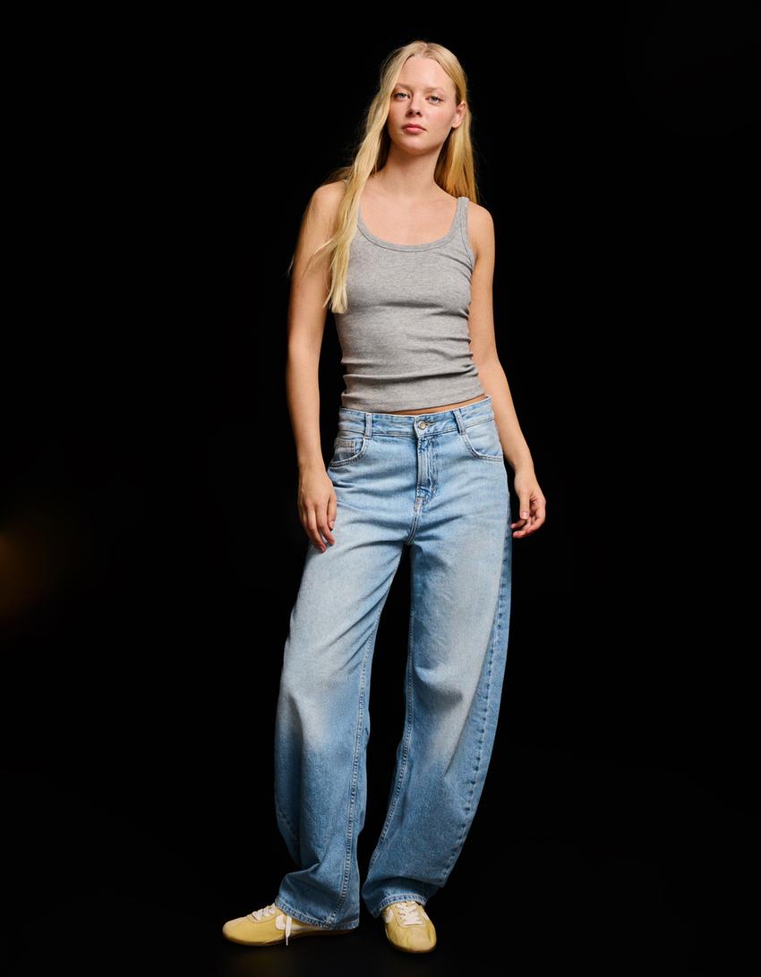 Rib askılı tişört-Gri