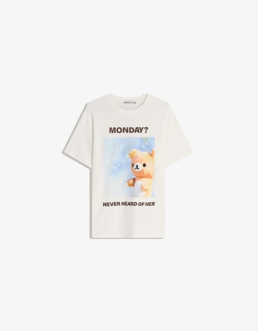Rilakkuma T-Shirt mit kurzen Ärmeln und Print-Grbrochenes Weiss