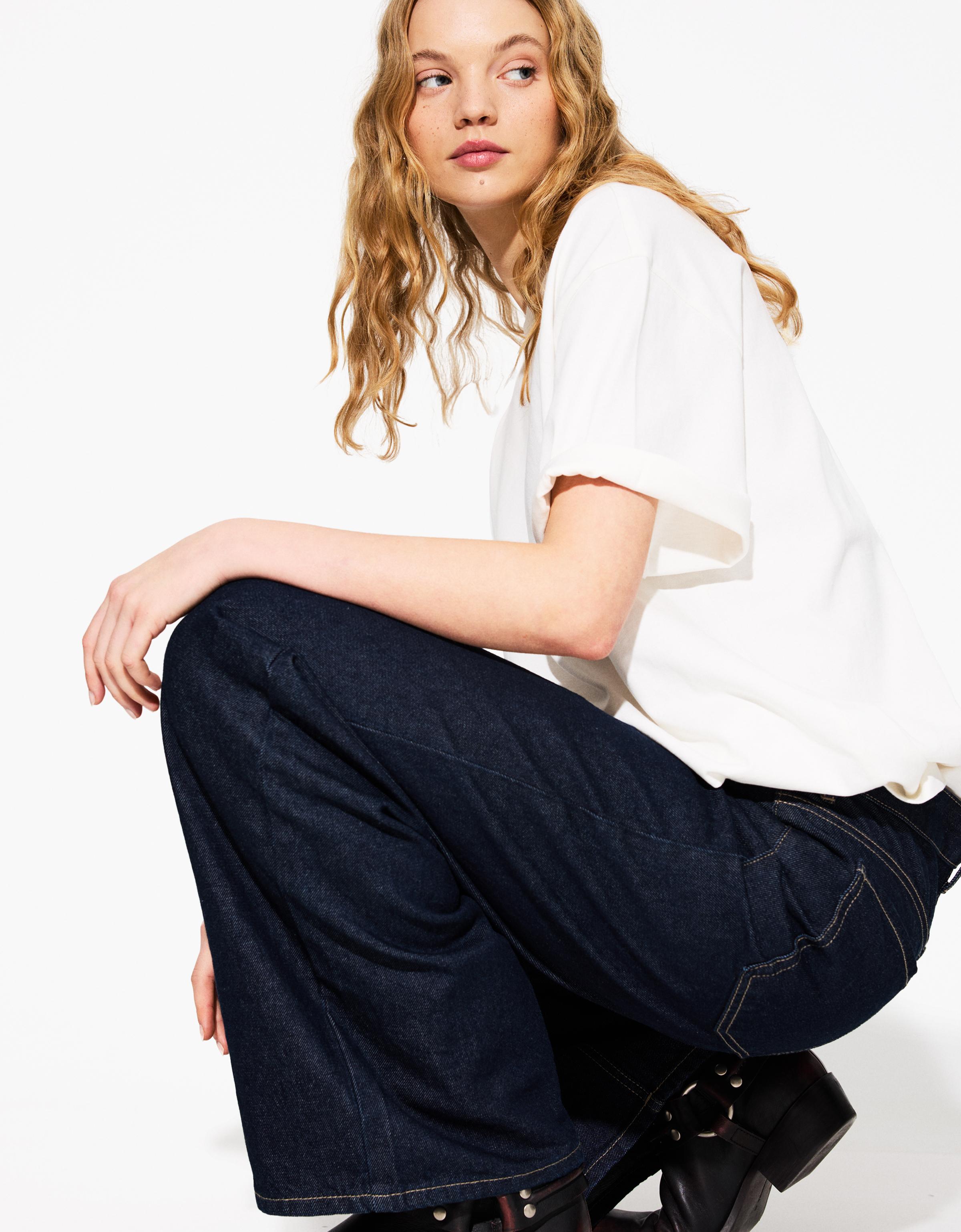 Bershka Oversize-T-Shirt Aus Schwerem Baumwollcotton Mit Kurzen Ärmeln Damen S Grbrochenes Weiss