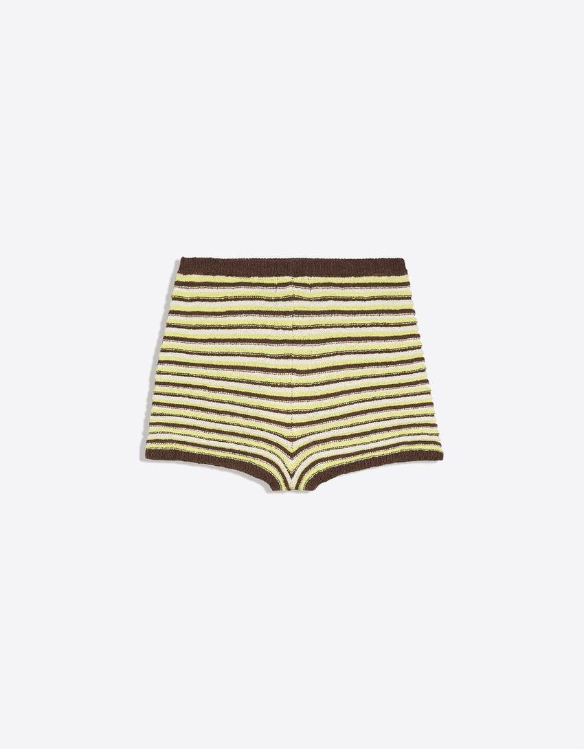 Short en maille à rayures-Marron