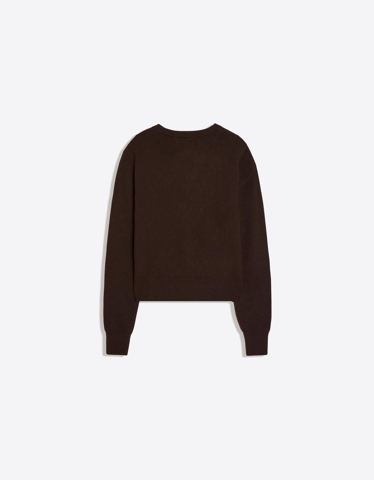 Striped fitted round neck jumper — Brown