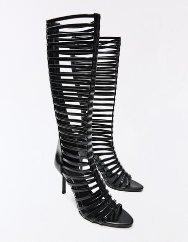 MULTI-STRAP HEELED BOOT SANDALS — BLACK 4
