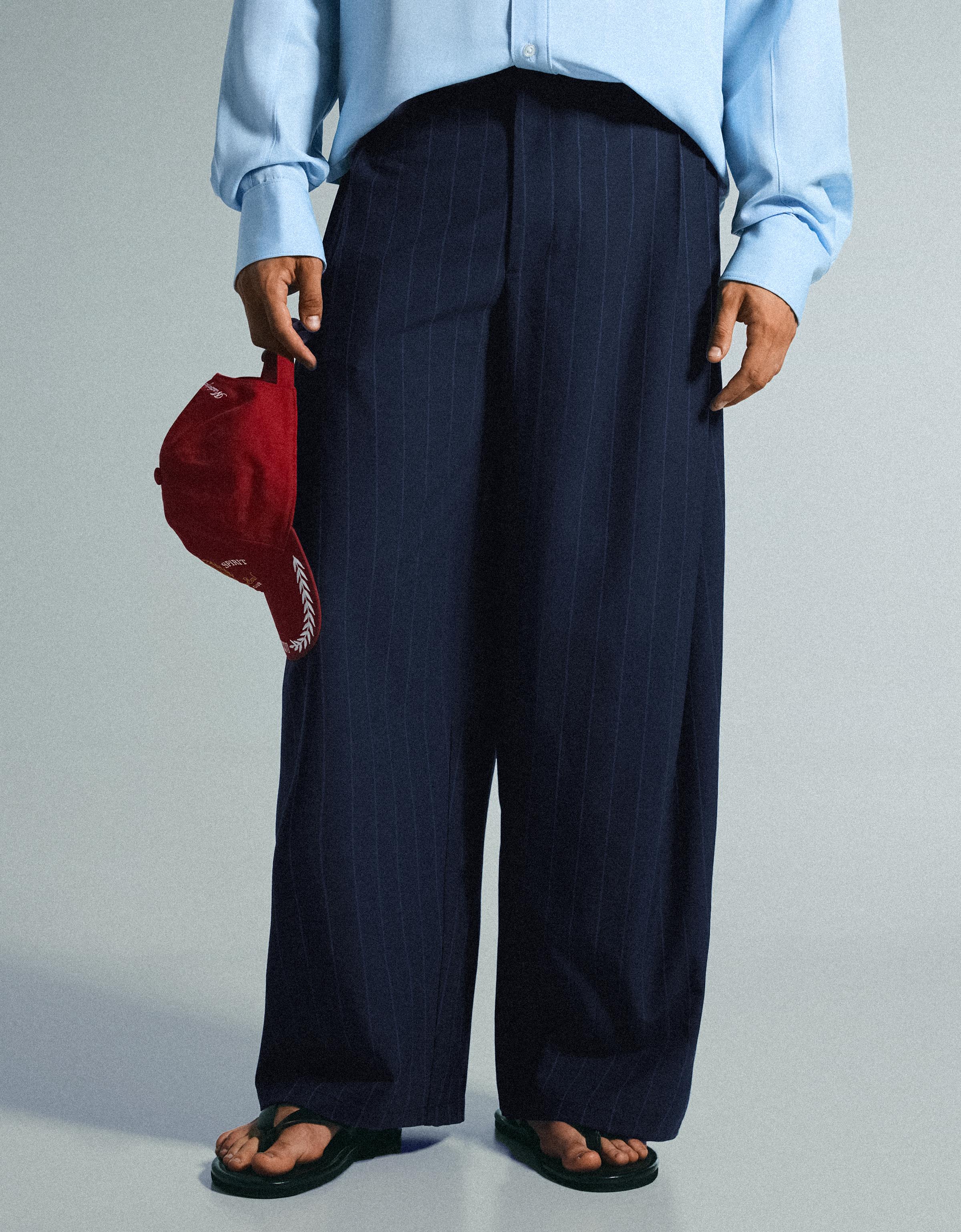 Super baggy pinstripe darted trousers — Navy