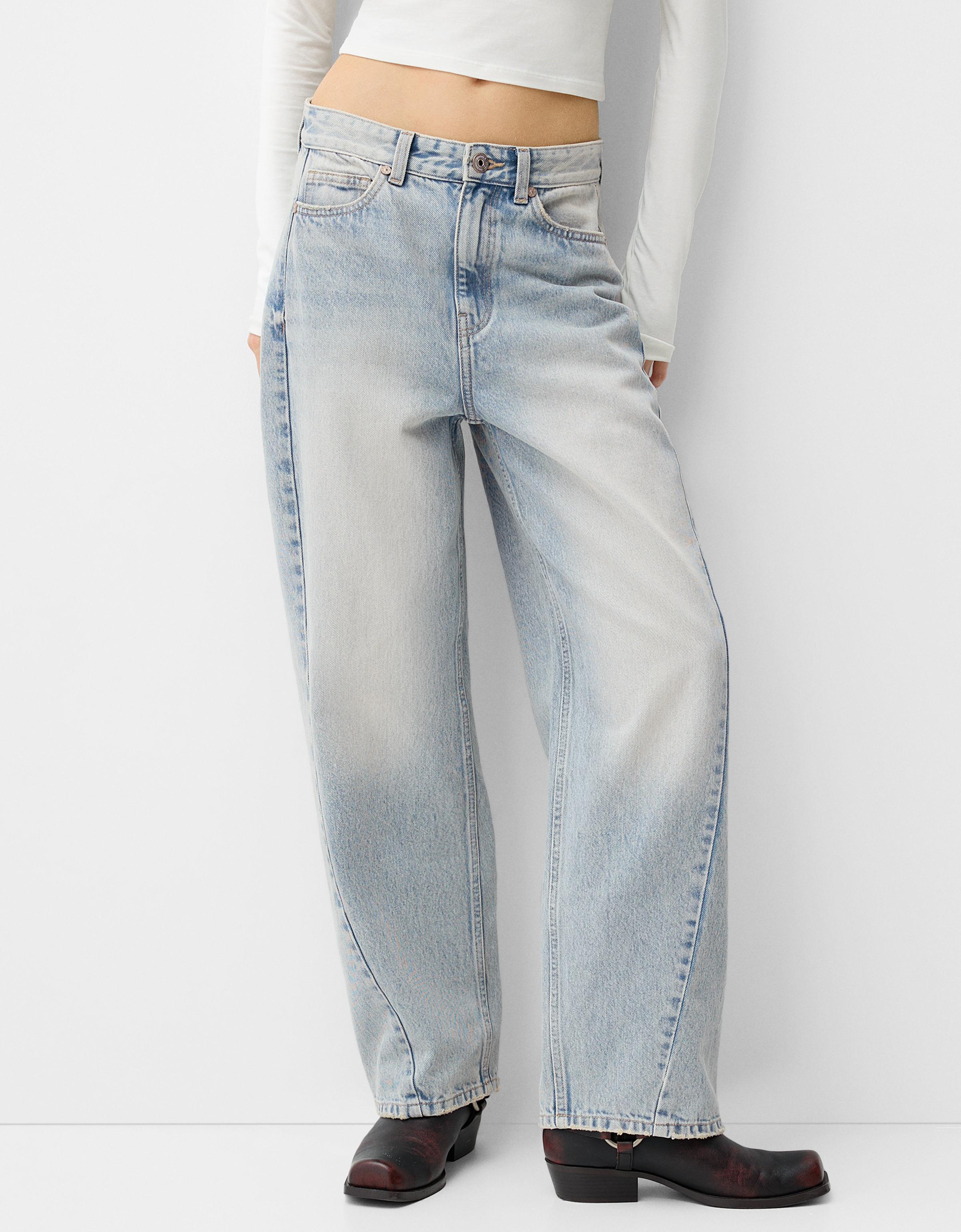 Bershka Balloon Jeans Mit Nähten Damen 36 Ausgewaschenes Blau