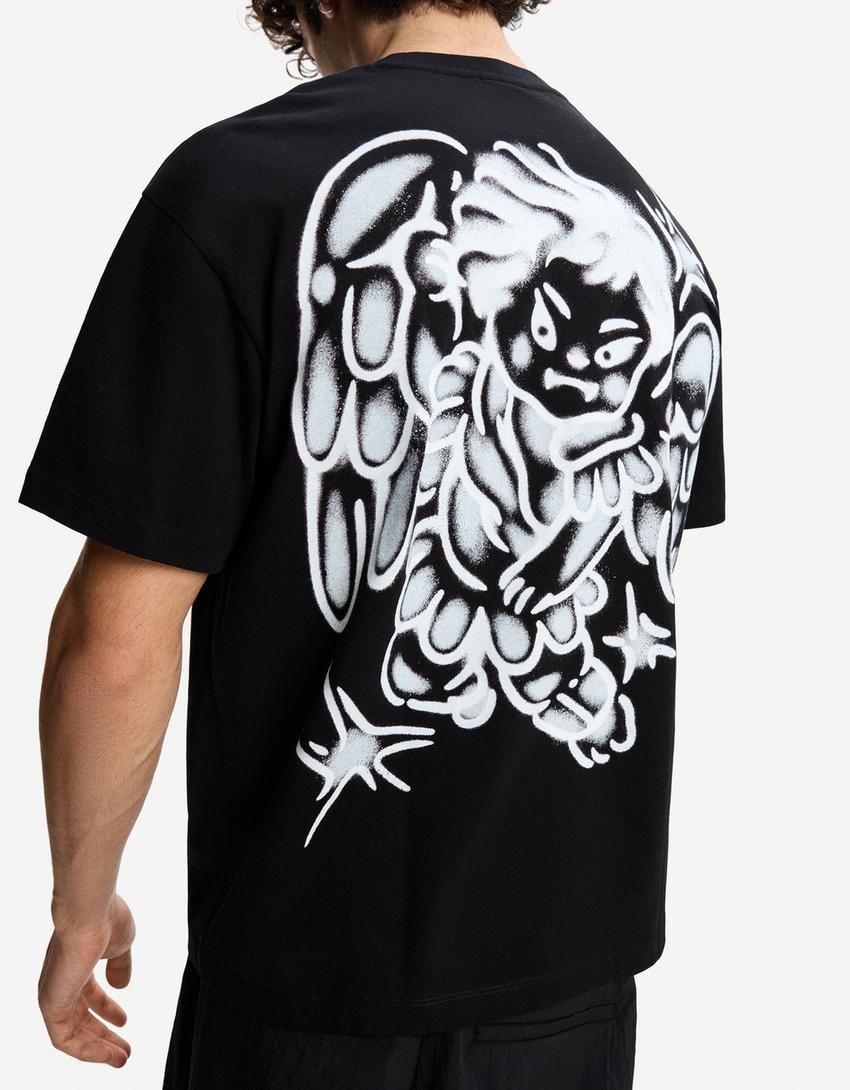 Short sleeve T-shirt with print-Black