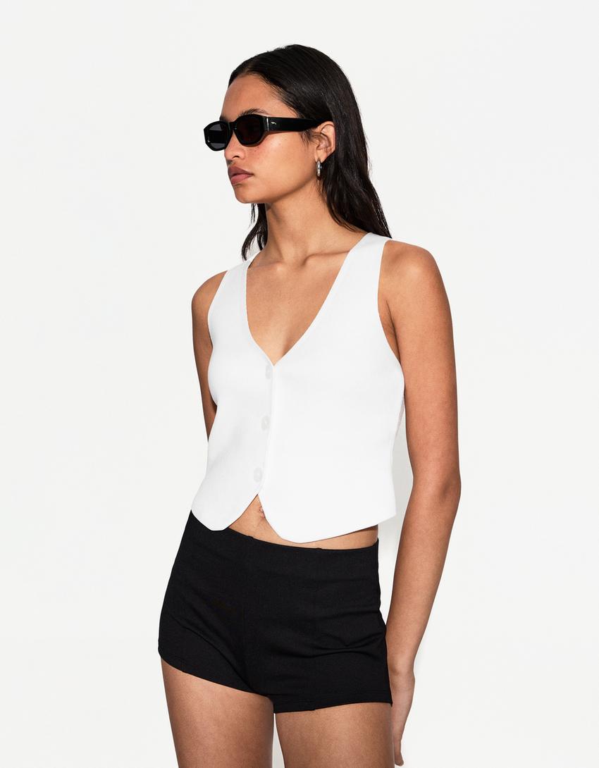 V-neck vest-White-2