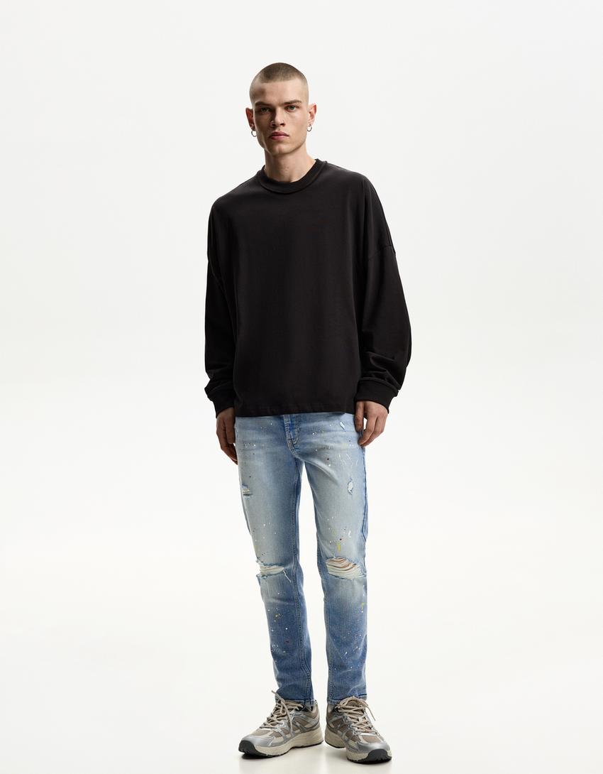 Jeansy o kroju super skinny z efektem podarcia-Wyblakły niebieski