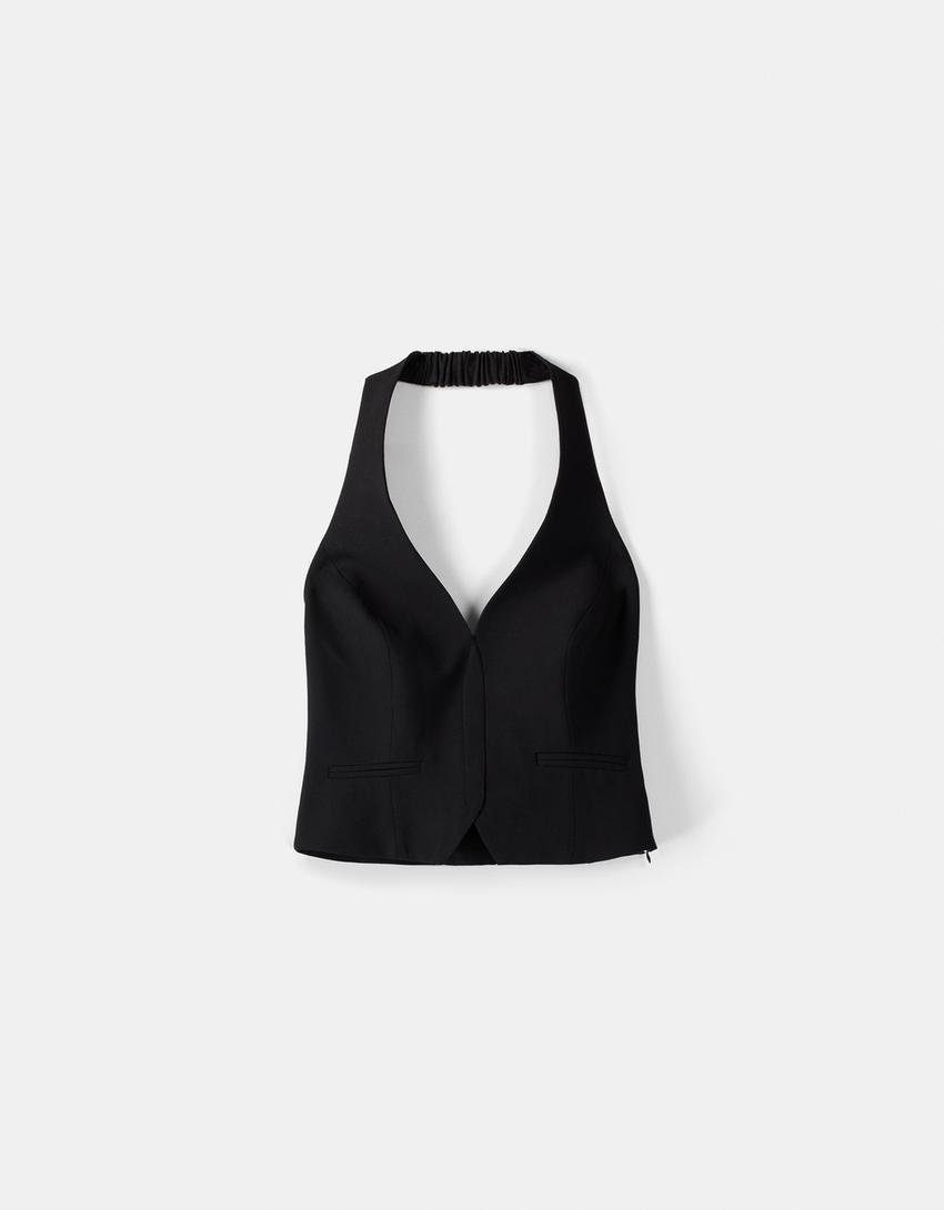 جاكيت فيست هالتر رسمي بطبعة مربعات-أسود-4