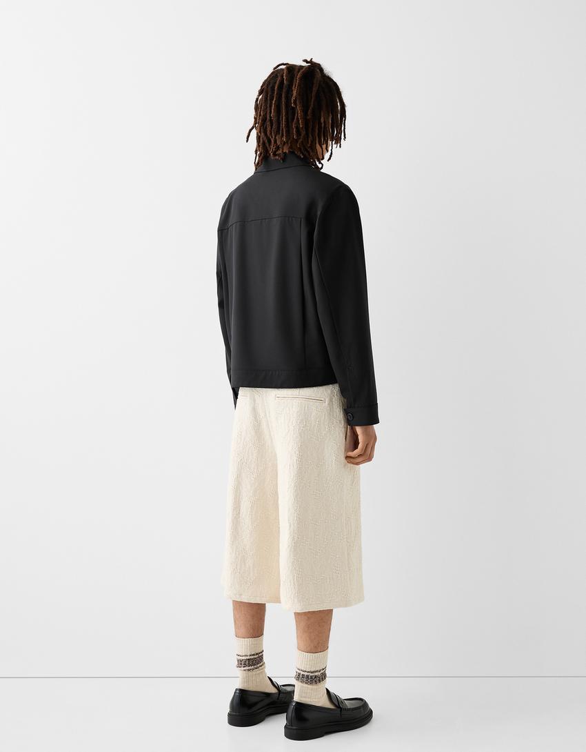 Surchemise fermeture Éclair mélange de laine-Noir-1