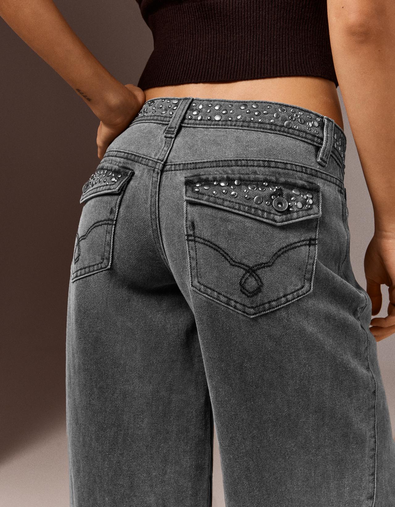 Straight-leg studded trousers — Dark grey