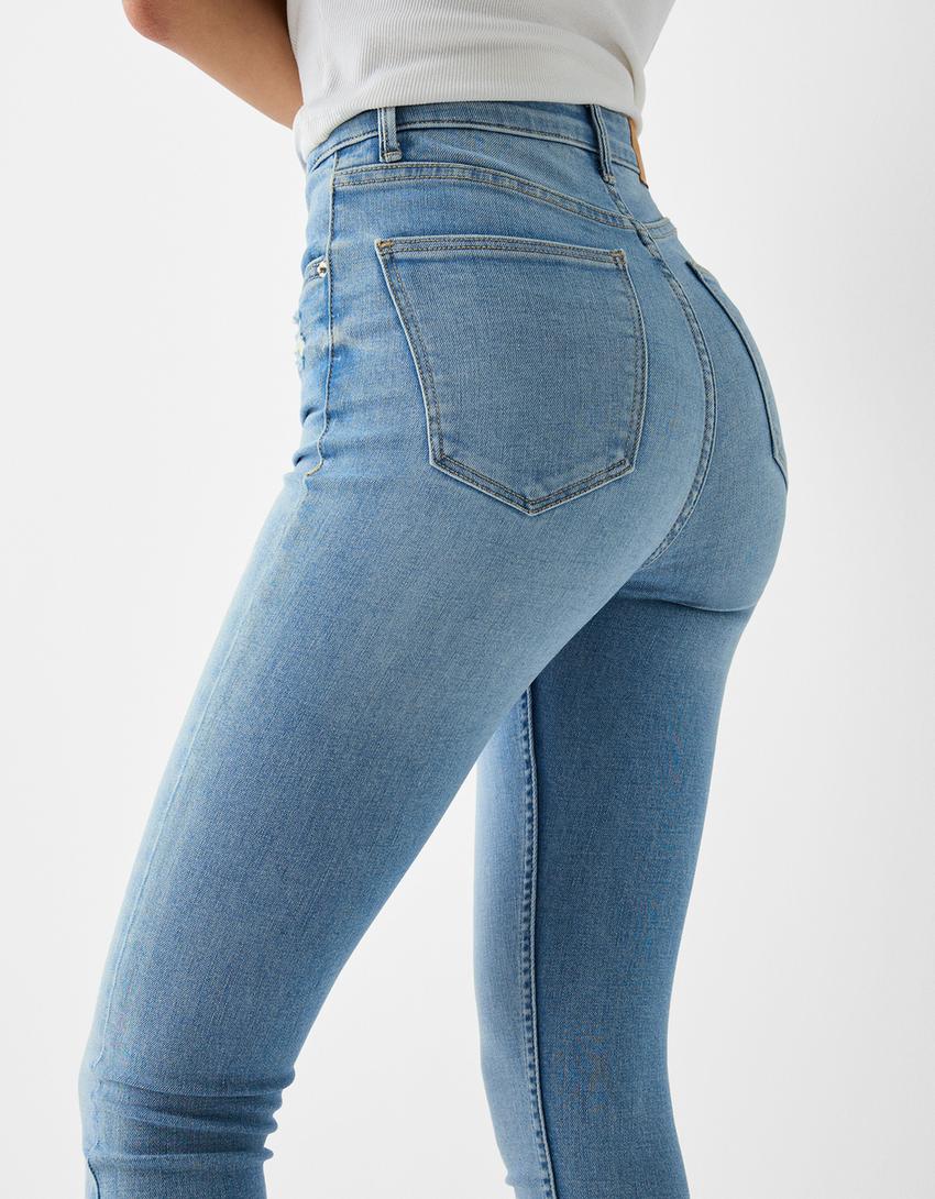 Süper yüksek bel skinny fit jean-Açık mavi-5