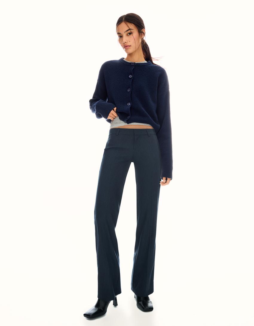 Low-rise boot-cut trousers-Navy-2