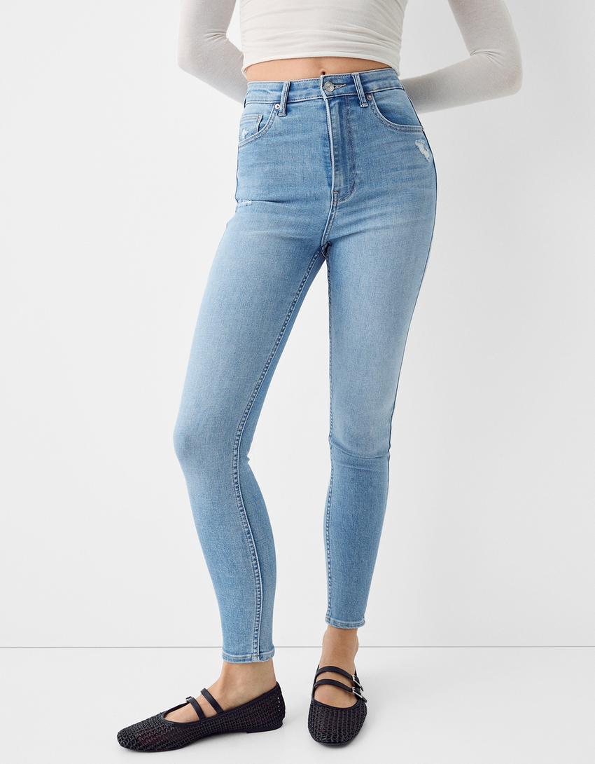 Jeans taille très haute skinny-Bleu clair-1