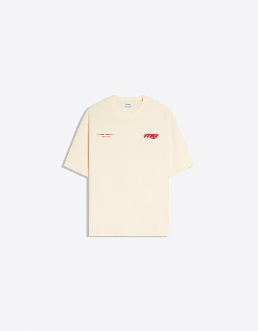 Plush printed T-shirt-Beige