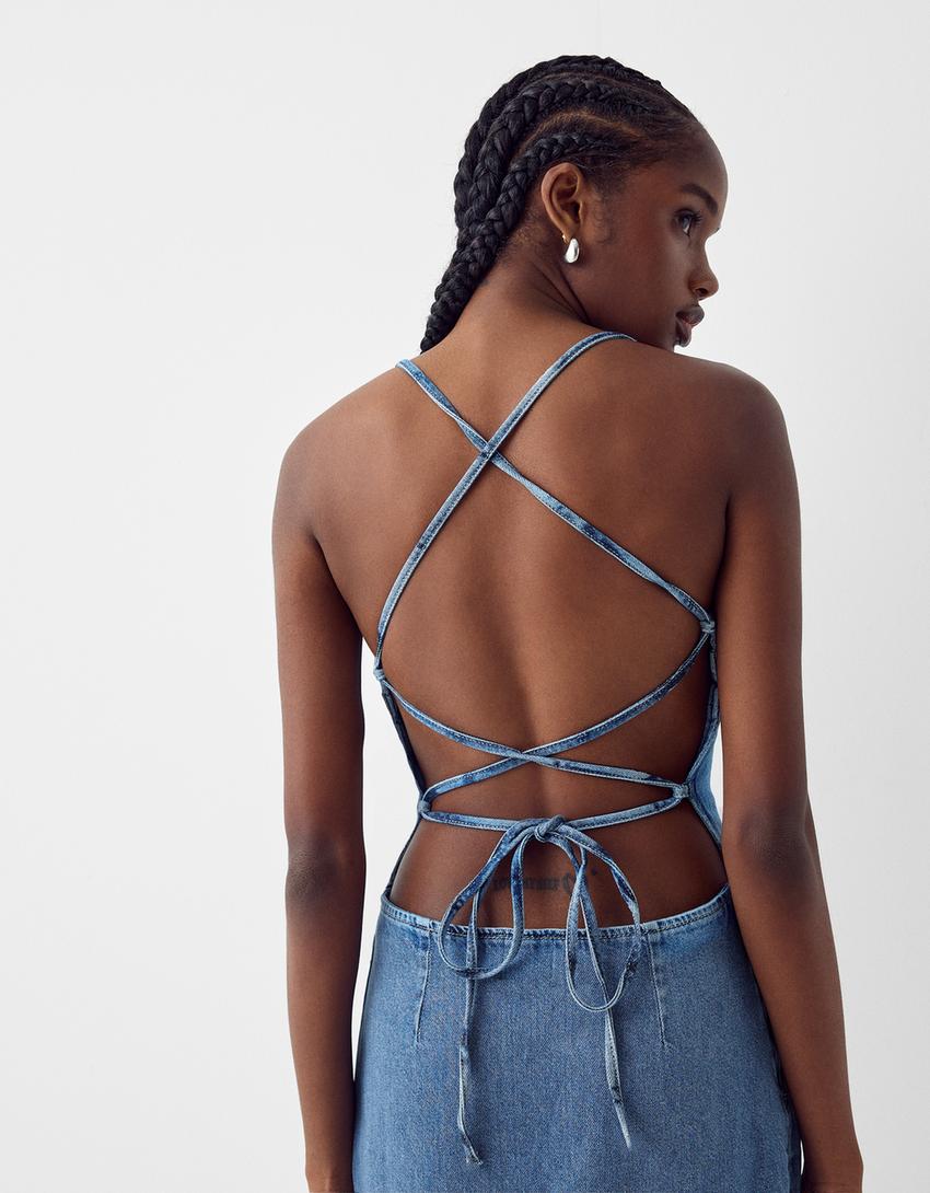 Robe longue denim-Bleu lavé-3
