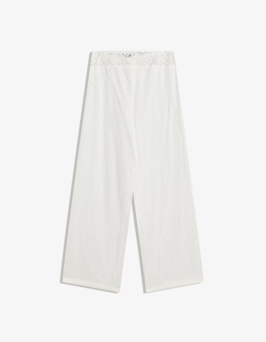 Crochet waist trousers-Cream-5
