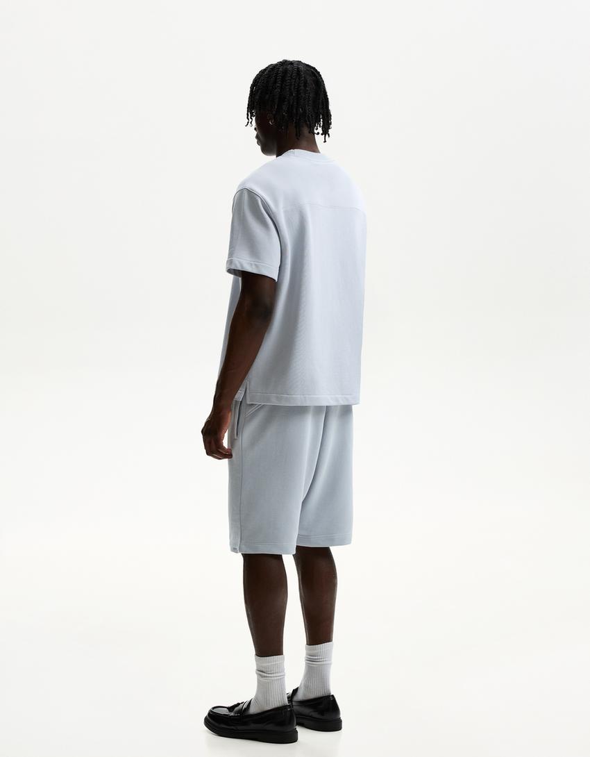 T-shirt manches courtes molleton-Bleu clair-1