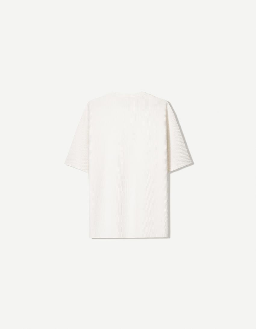 T-shirt manches courtes seersucker-Blanc cassé