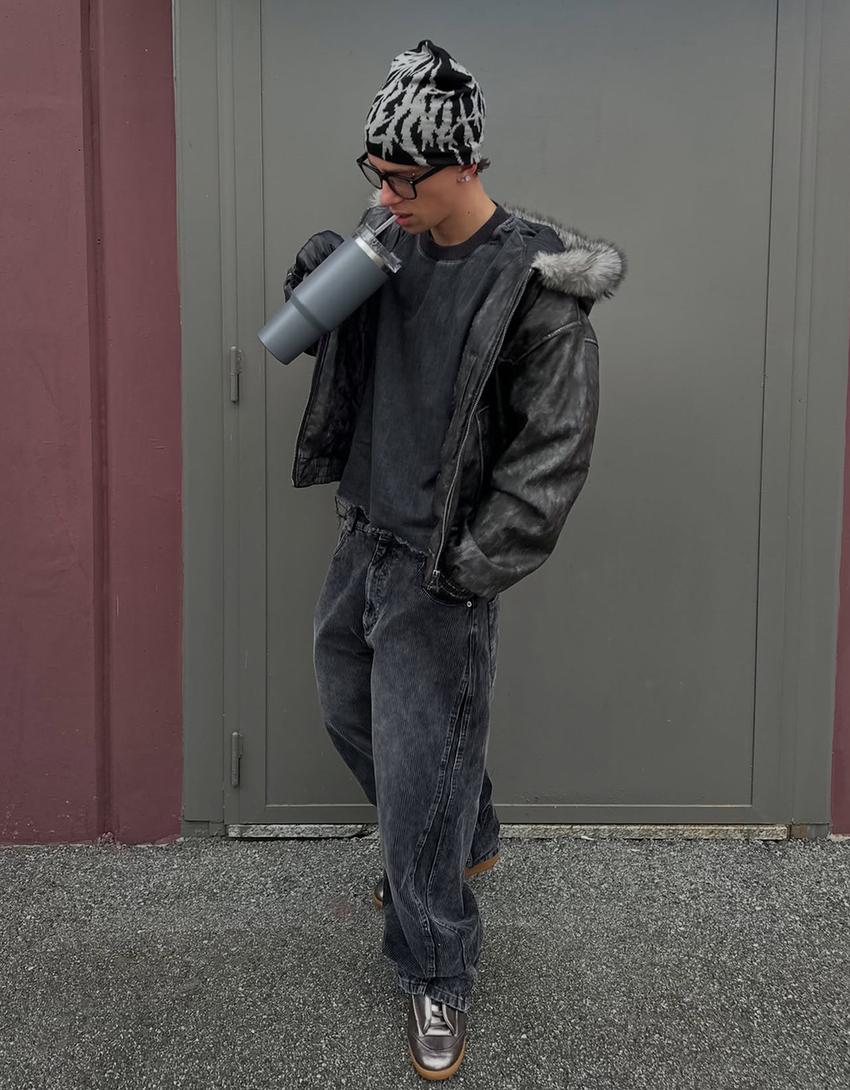 Berretto jacquard-Nero