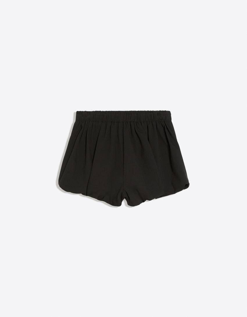 Checked balloon mini shorts-Black