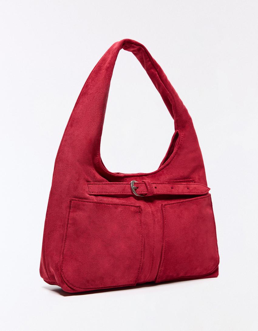 Faux suede bucket bag-Red
