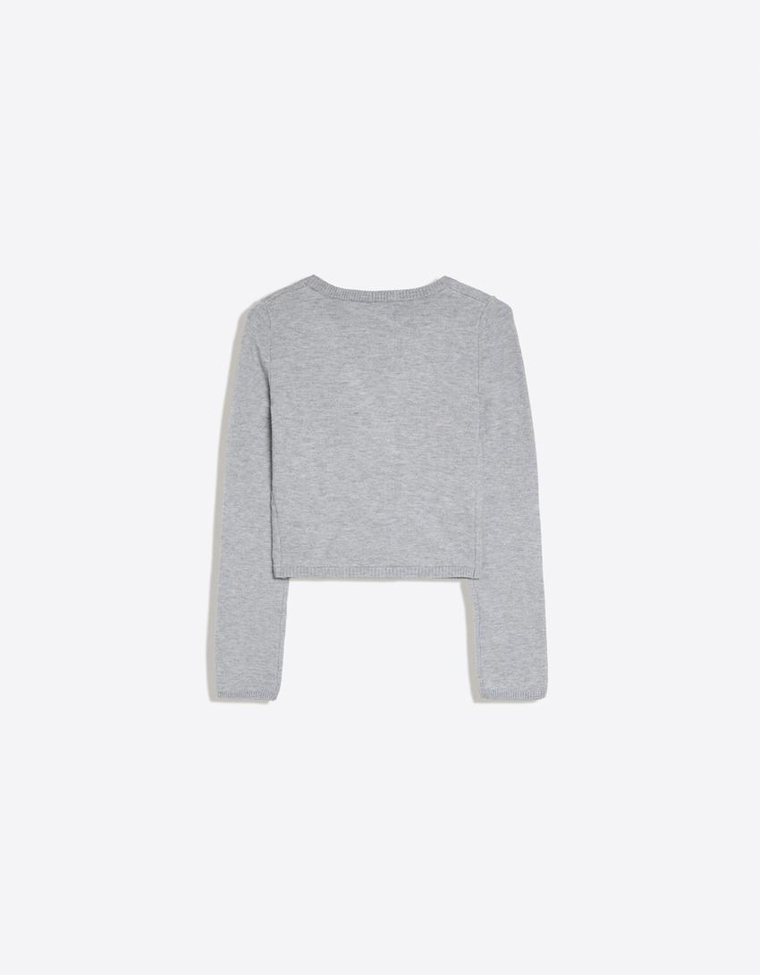Buckle V-neck sweater-Grey