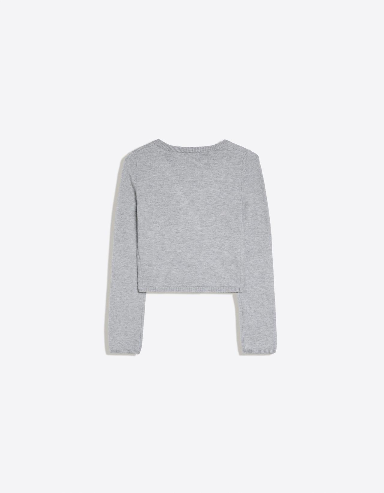 V-neck stripe buckle jumper — Grey