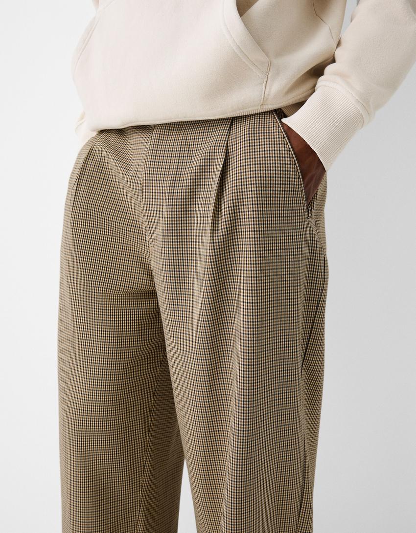 Pantalon tailoring imprimé pied de poule-Marron-2