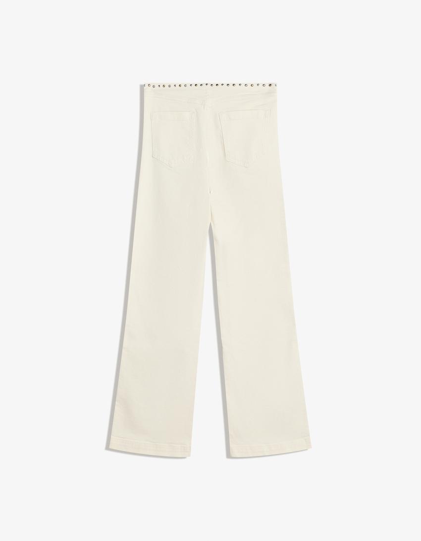Pantaloni con borchie in vita e cerniera-Bianco Roto-5