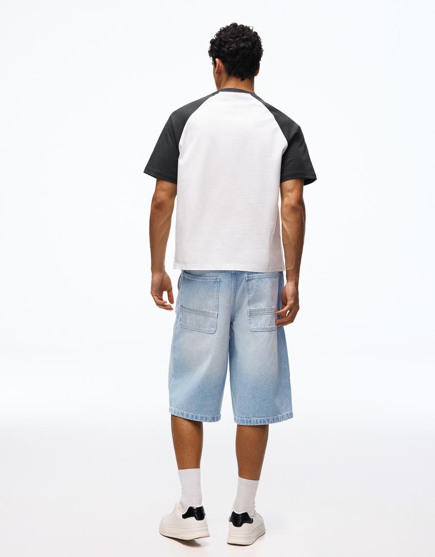 Skater denim Bermuda shorts-Light blue