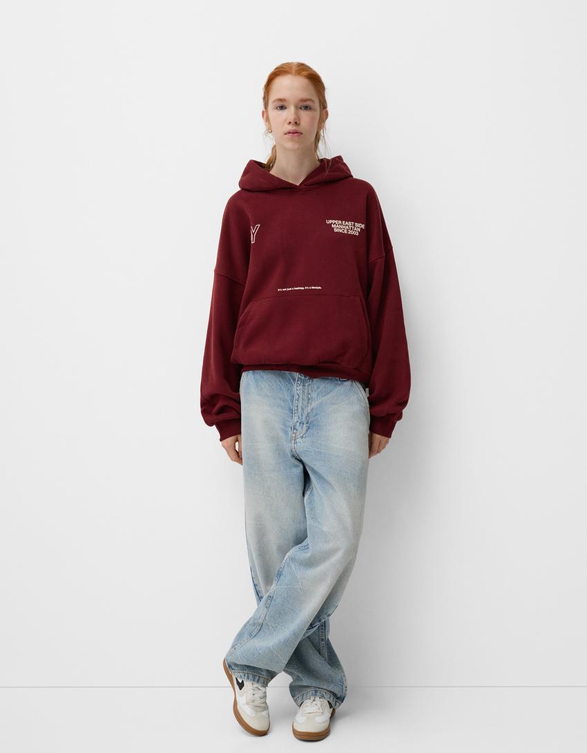 Sweatshirt capuz padrão-Bordeaux-3