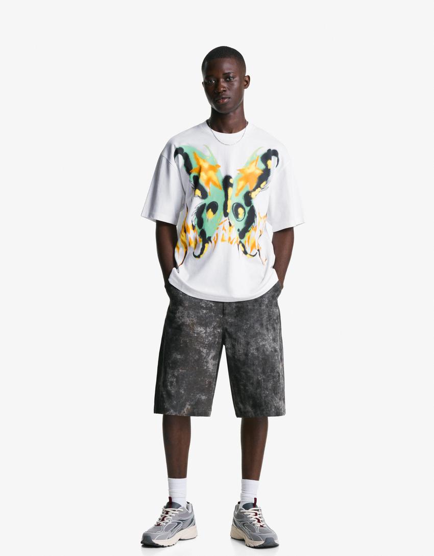 T-shirt manches courtes imprimé-Blanc-3