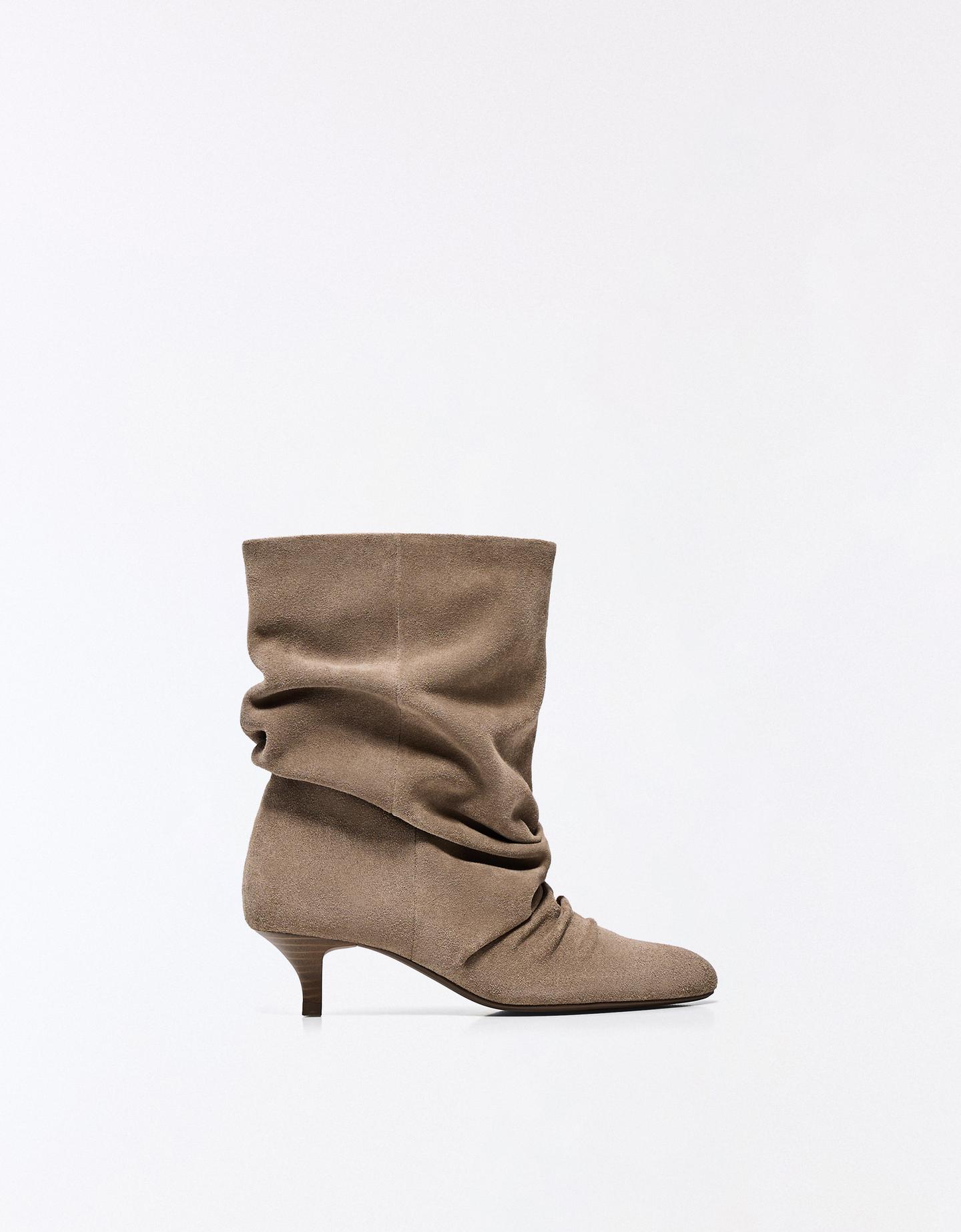 Bershka Stivale Tacco Pelle Donna 38 Taupe