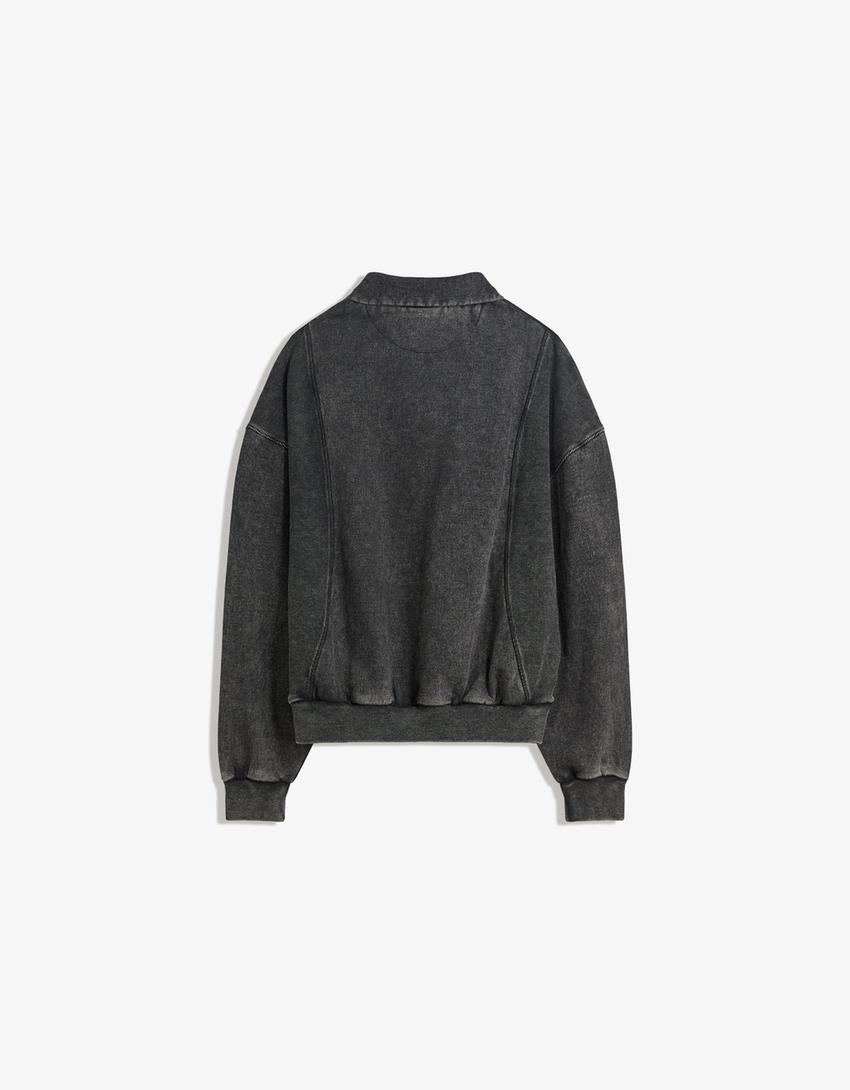 Oversize-Sweatshirt mit Polo-Kragen-Grau-5
