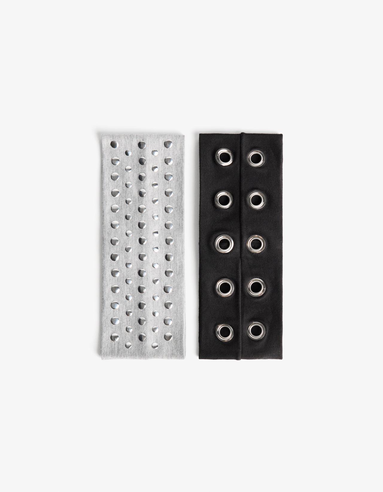 Pack of 2 studded hair bands — Grey