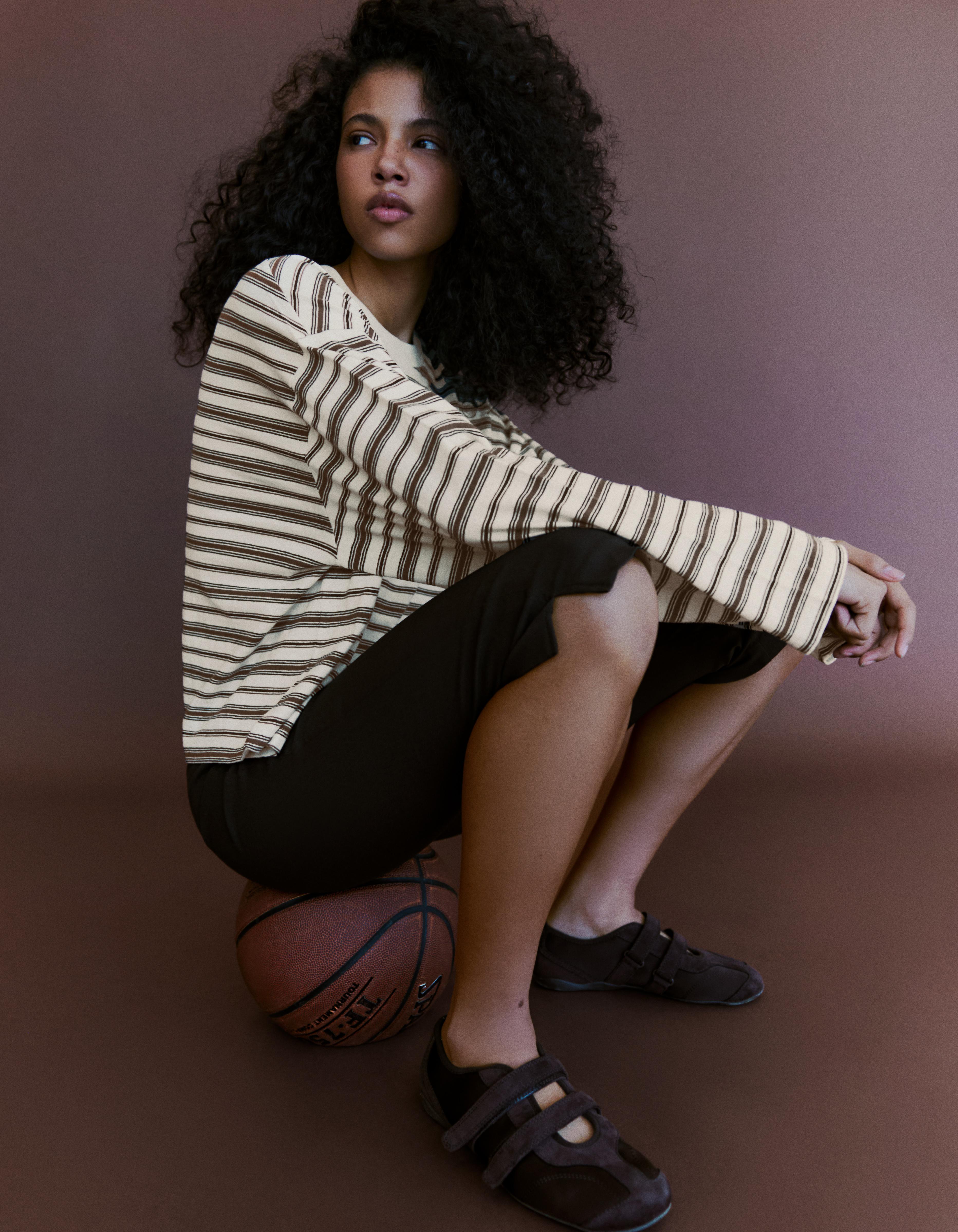Striped boxy long sleeve T-shirt — Cream