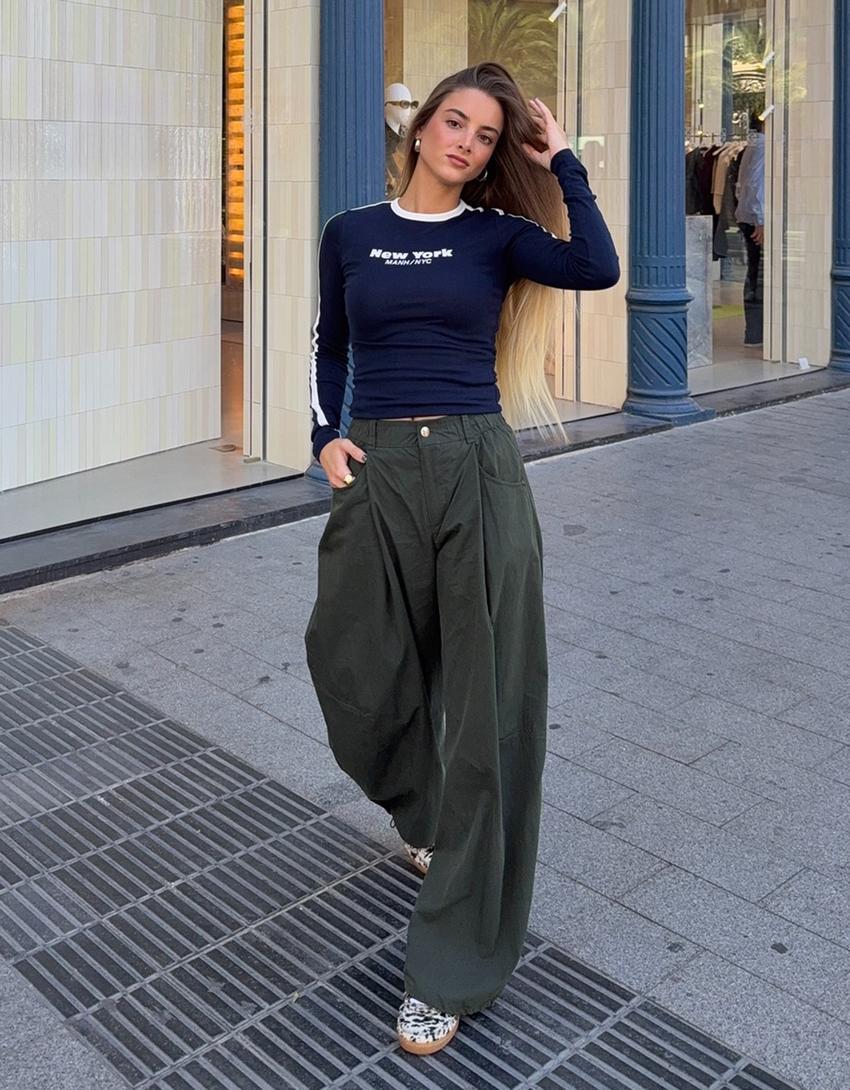 Printed long sleeve T-shirt-Navy