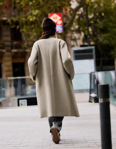 Wool-blend double-breasted coat — Sand 2