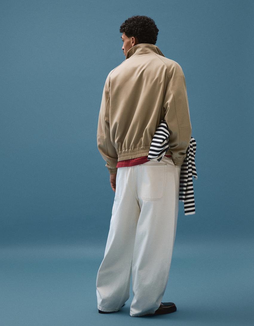 Printed zip-up jacket-Camel