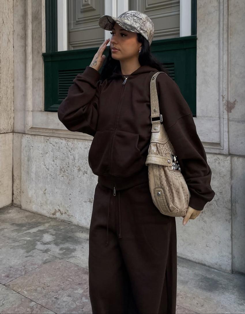 Oversize zip-up hoodie-Brown
