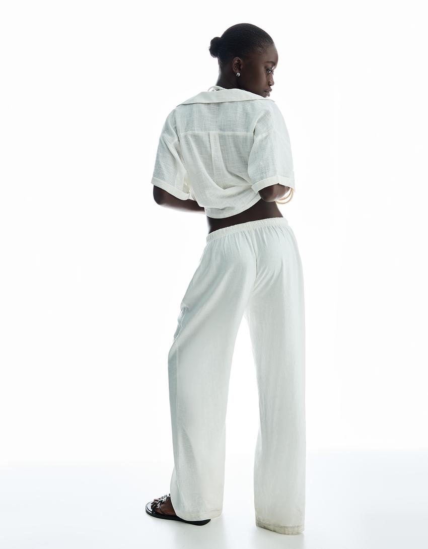 Textured rustic short sleeve shirt-White-2