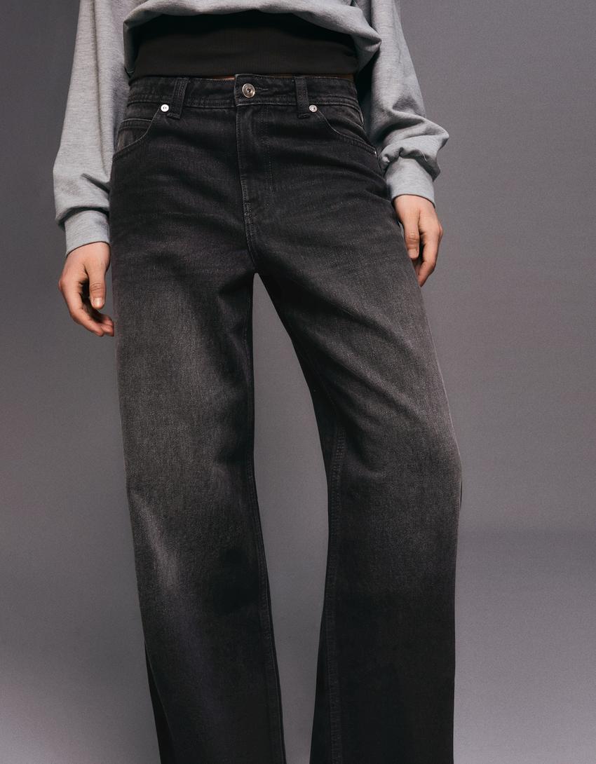 Baggy fit orta bel jean-Siyah