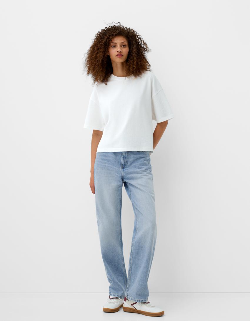 Straight wide-leg jeans-Light blue-0