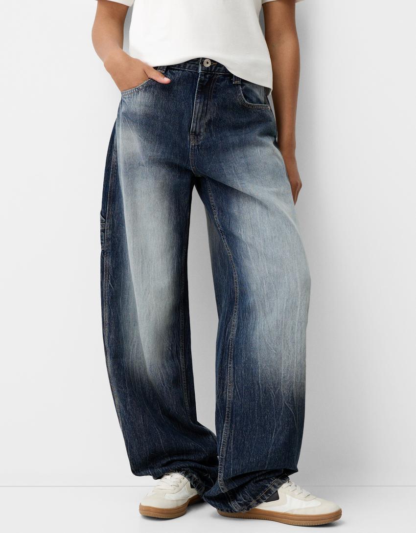 Adjustable balloon fit carpenter jeans-Dark blue