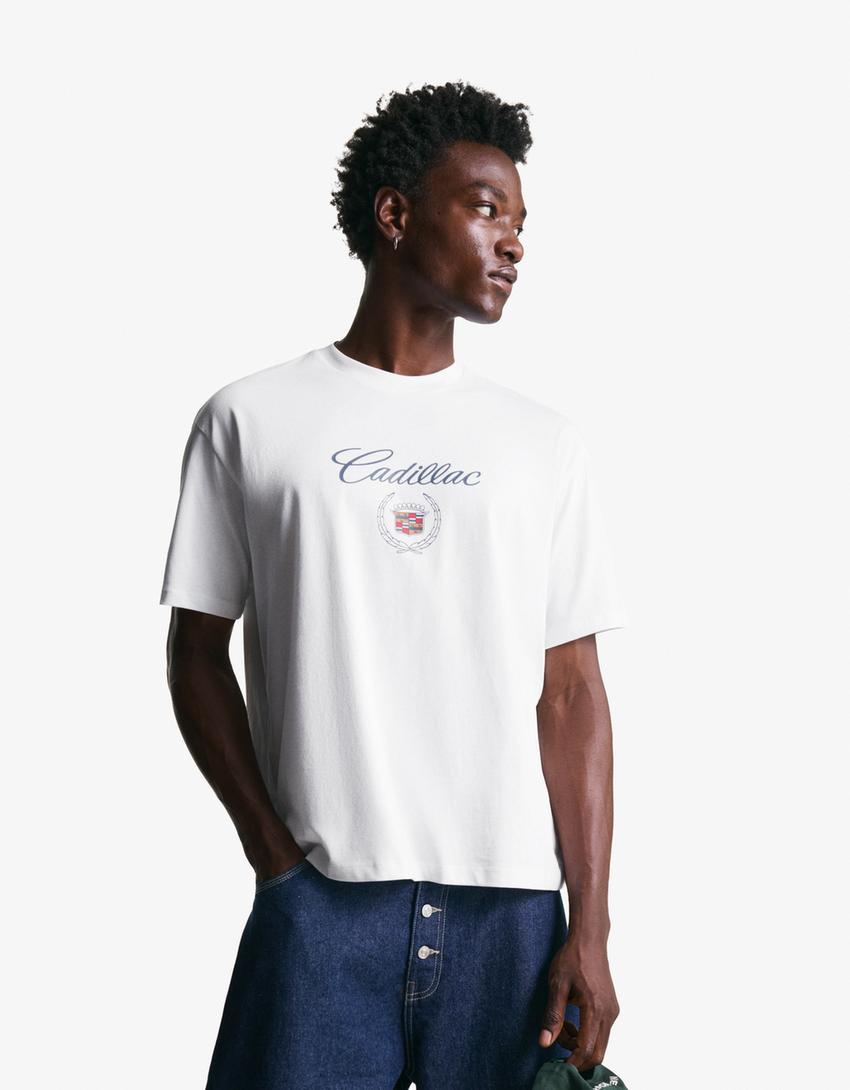 Short sleeve Cadillac print T-shirt-White-0