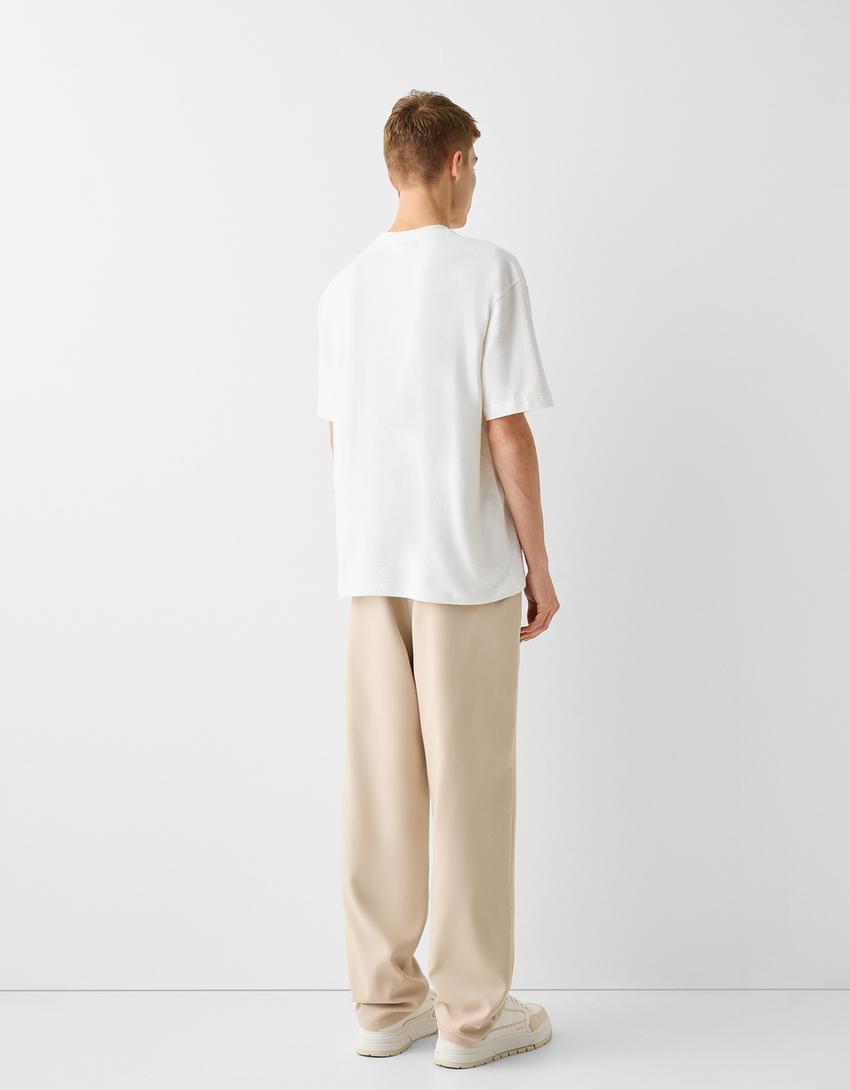 T-shirt manches courtes texturé broderie-Blanc-1