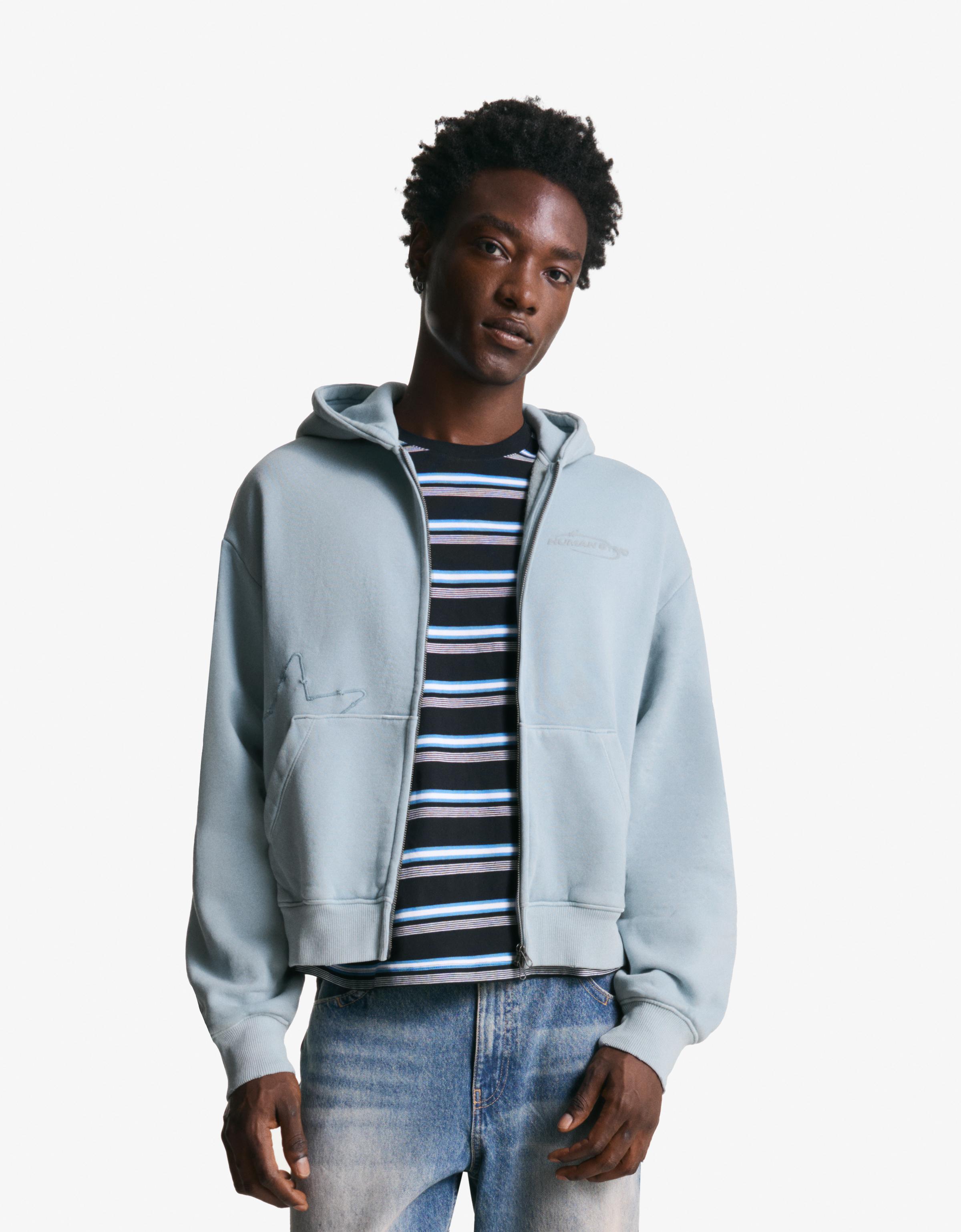 Bershka Cropped-Sweatshirt Mit Reißverschluss Und Stickerei Herren Xl Hellblau