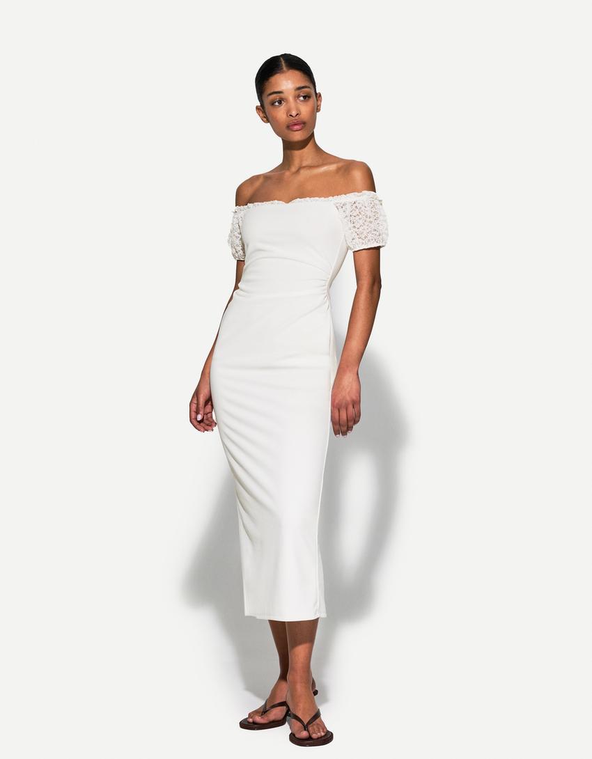 Midi-jurk met kanten mouwen Jurken en jumpsuits Dames Bershka